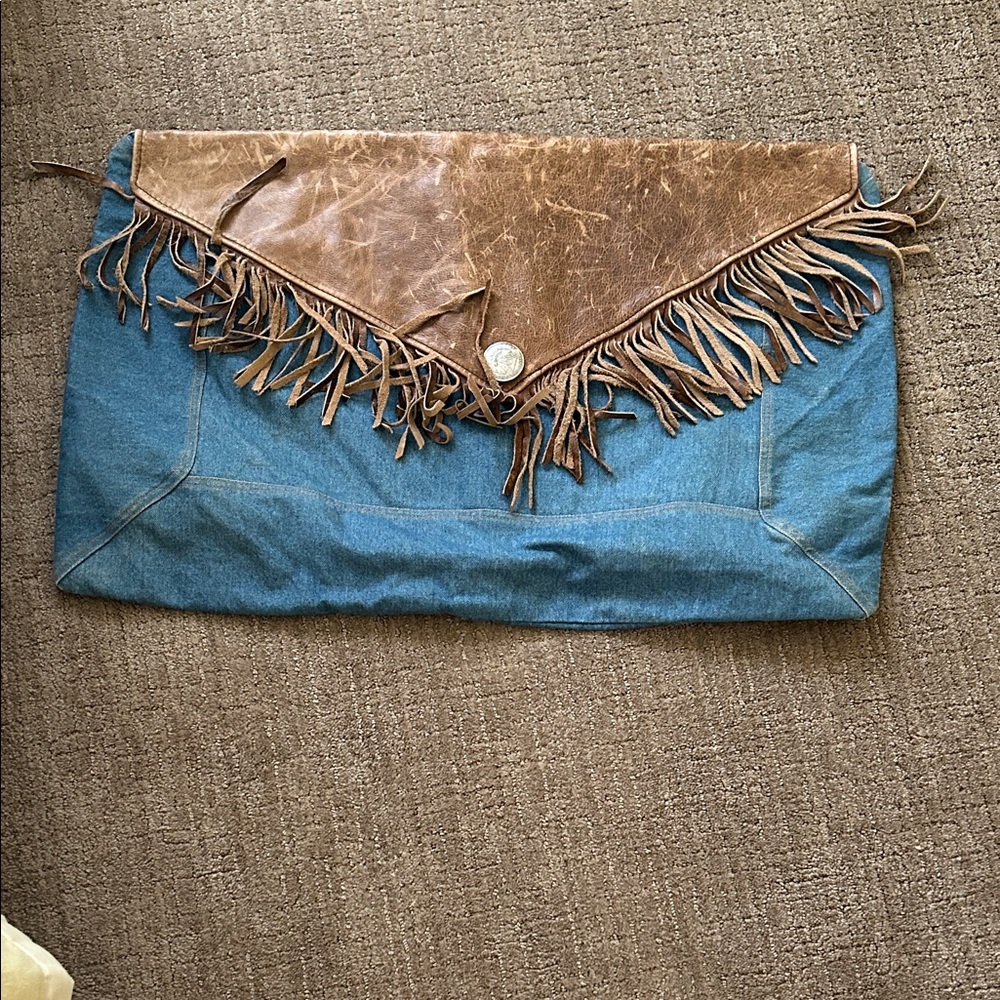 Brown and Blue Fringe Clutch